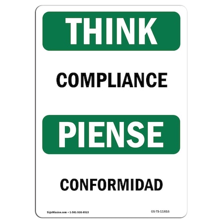 OSHA THINK Sign, Compliance, 24in X 18in Rigid Plastic